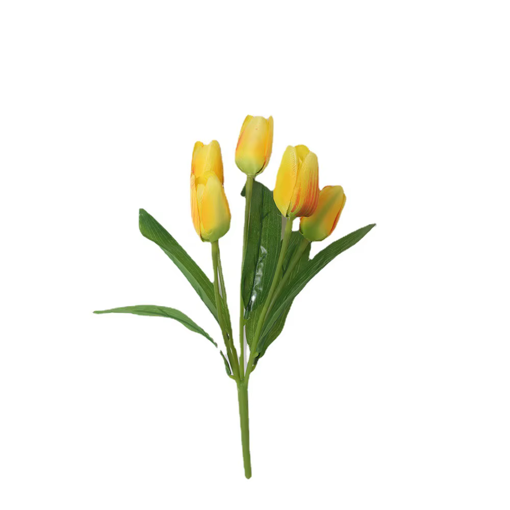 5 tulipe Simulation Bouquet Style Pastoral En Soie Tissu Faux Fleurs De Mariage Décoration Plante Verte En Pot Accessoires