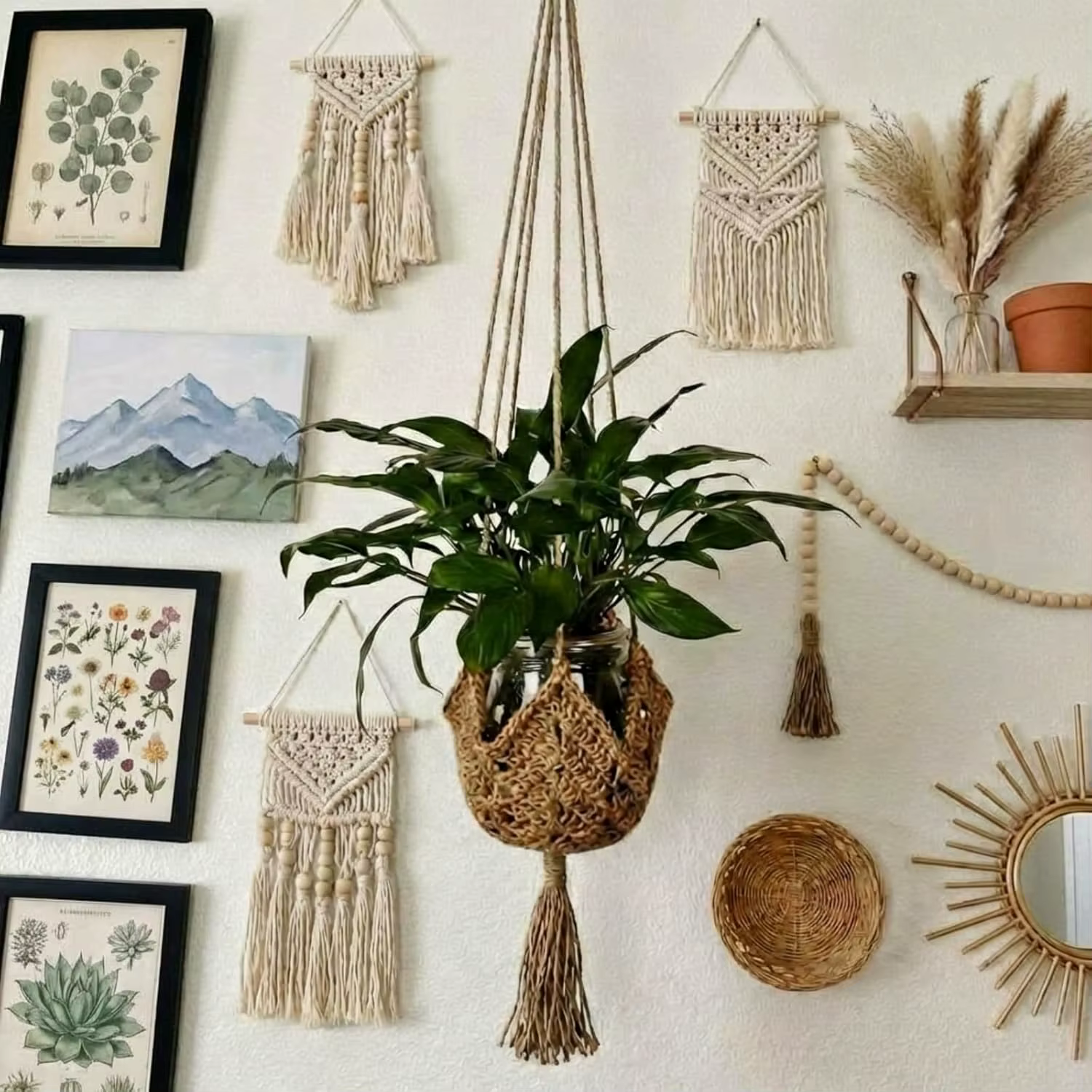 Support de plante en macramé long en jute pour pots de 3 à 12 pouces avec crochets en forme de S pour la décoration de la maison (marron)