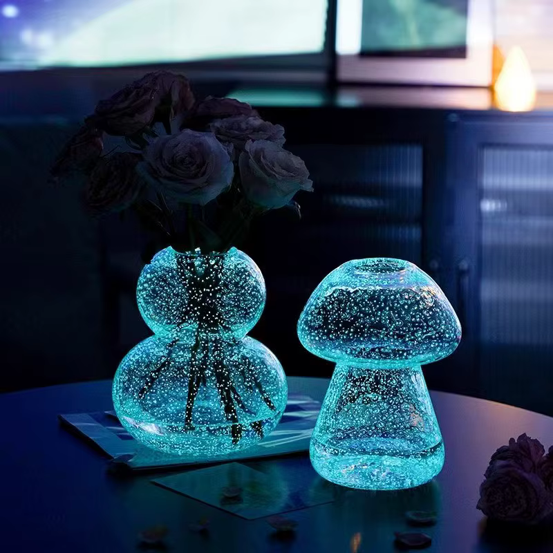 Vase en verre transparent fluorescent lumineux style INS pour arrangements floraux de roses