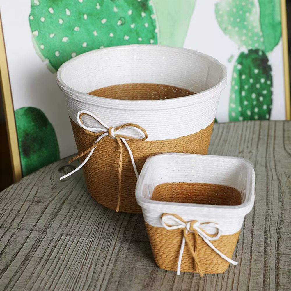 Pot de fleur tressé en corde de papier