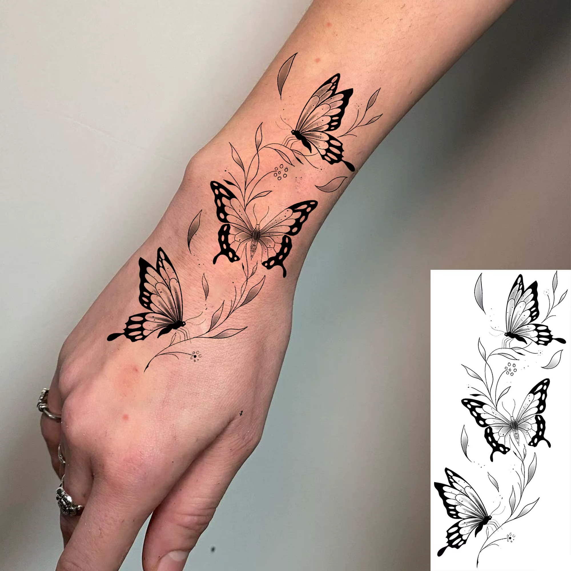 1 feuille de tatouages temporaires à motifs de fleurs, de sakura, de papillons et de vigne pour adultes, pour la cheville et la main, autocollants de tatouage factices réalistes et imperméables, longu