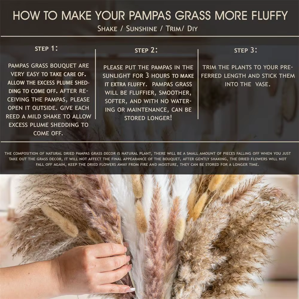 102 pièces fleurs séchées Pampas lapin queue