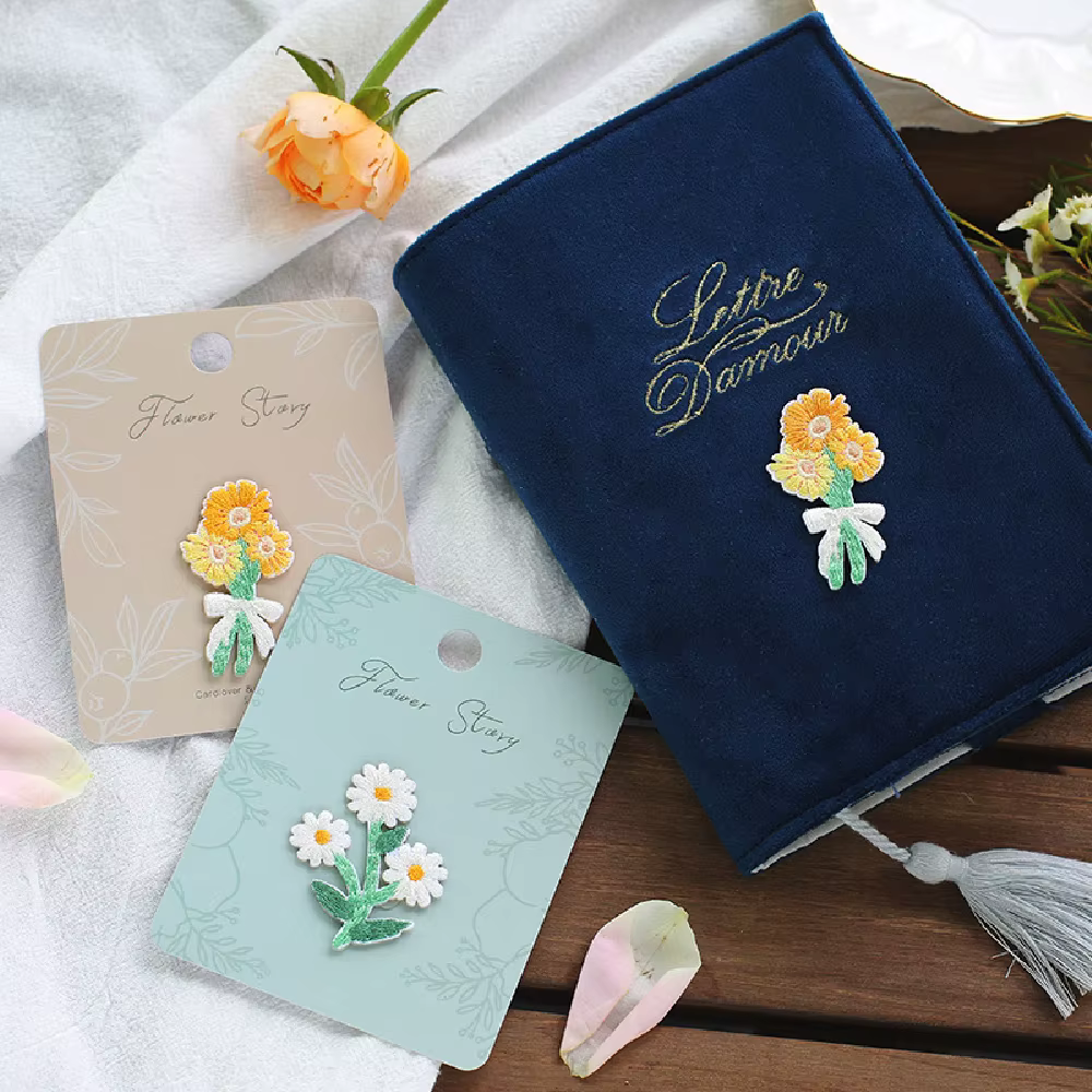 Autocollants de broderie de dessin animé de fleur mignonne