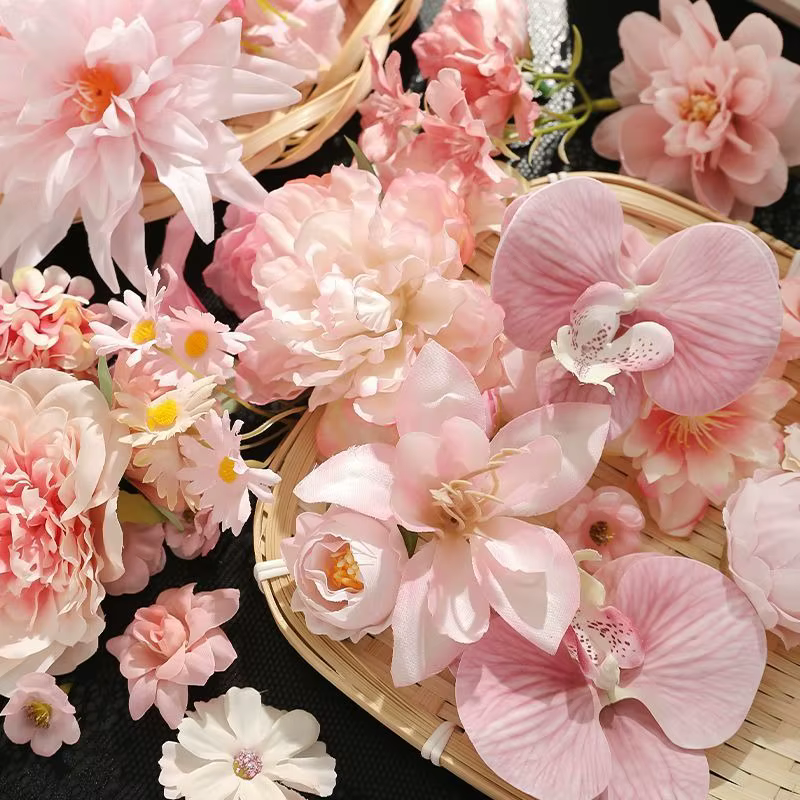 Fleurs artificielles roses en soie