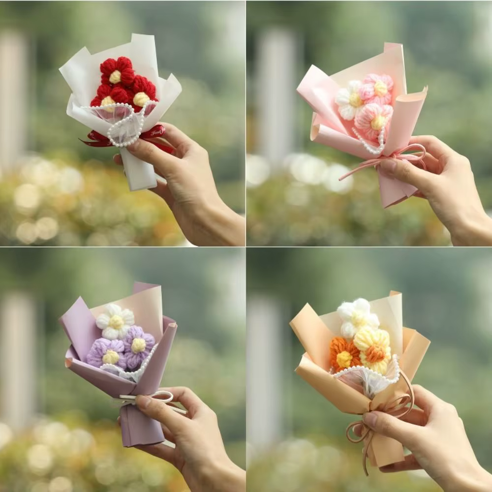 Bouquet de fleurs artificielles au crochet