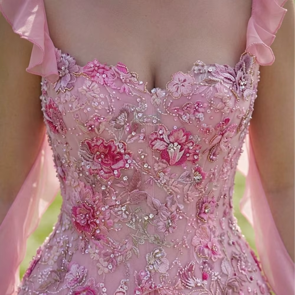 Robe de soirée verte à fleurs avec perles, robe de soirée florale à volants, robe d'occasion formelle pour princesse, robe personnalisée