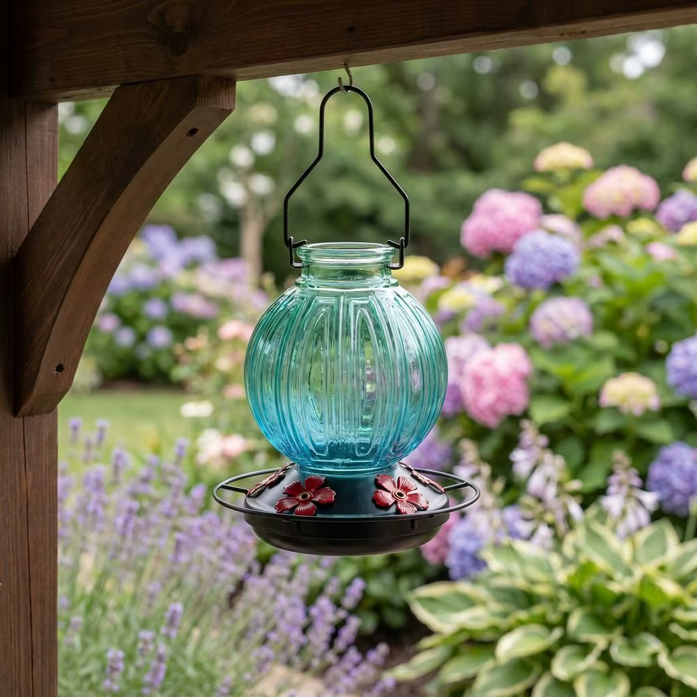Mangeoire à colibris suspendue en verre