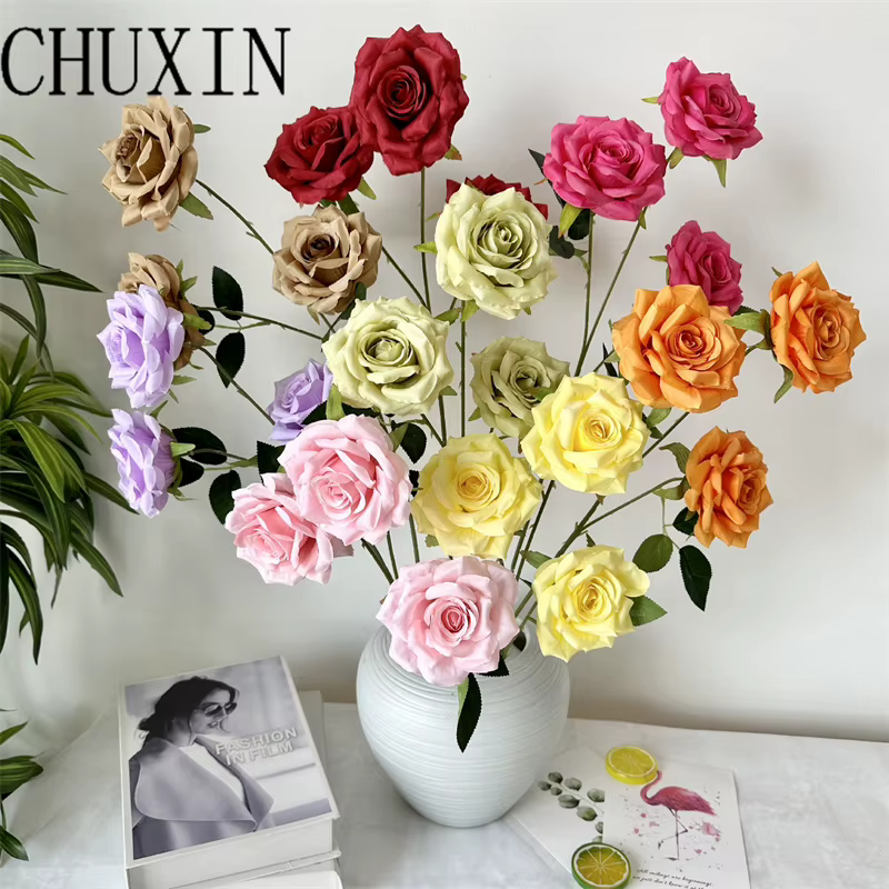 Fleur de rose diamant en soie pour table
