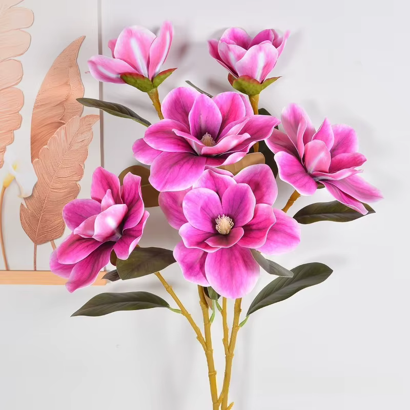 4/5 pièces de fleurs artificielles de magnolia à 3 branches