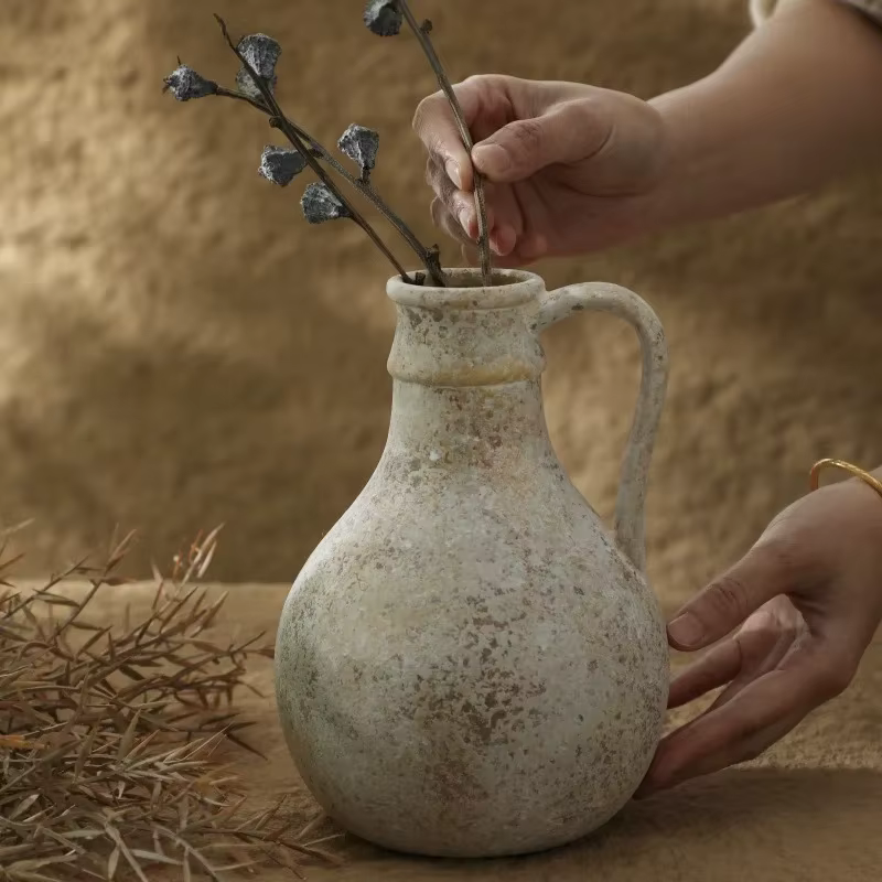 Vase en céramique Vintage, Arrangement floral fait à la main, accessoires de décoration pour la maison