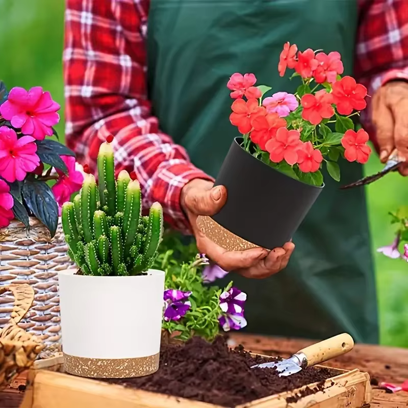Pot de fleurs, lot de 2 jardinières pour plantes d'intérieur avec trous de drainage et soucoupe