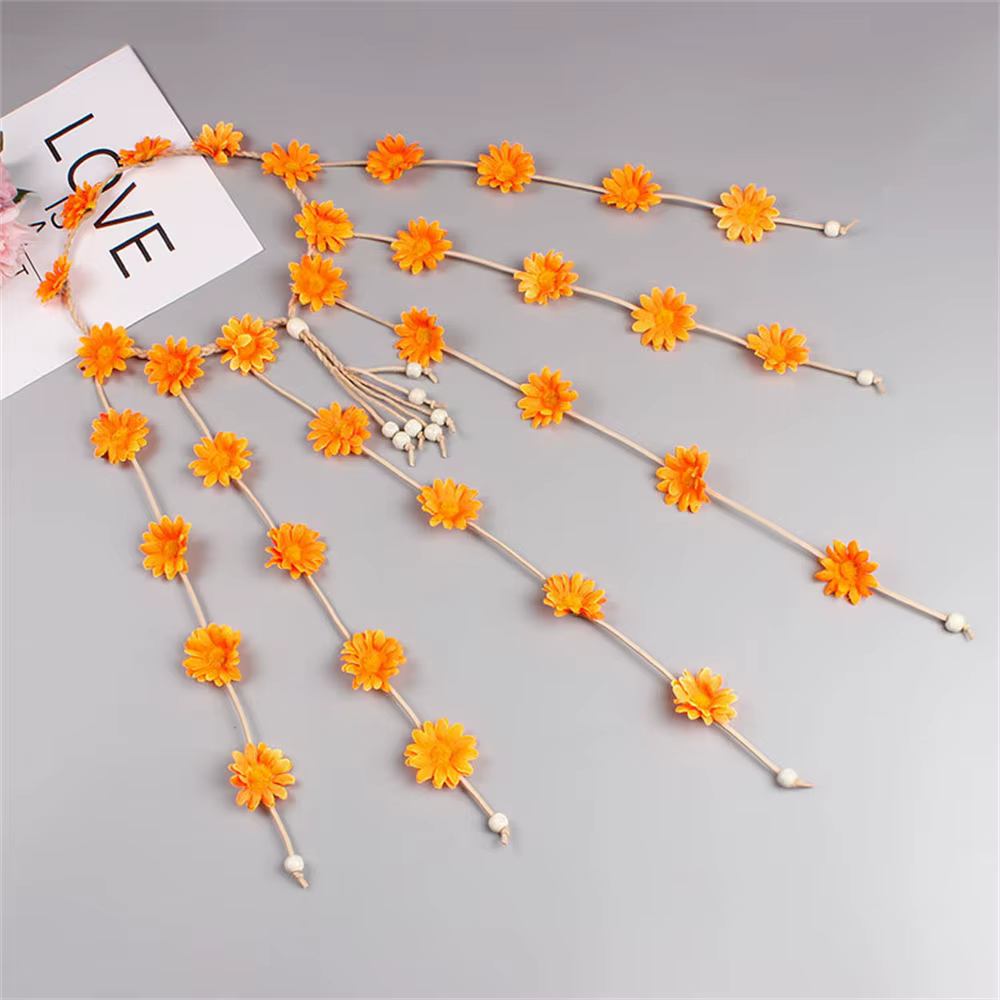 Bandeau de sauna en forme d'hélicoptère avec fleur, couronne florale, accessoires pour cheveux de tournesol d'été, style bohème des années 70, 2 pièces
