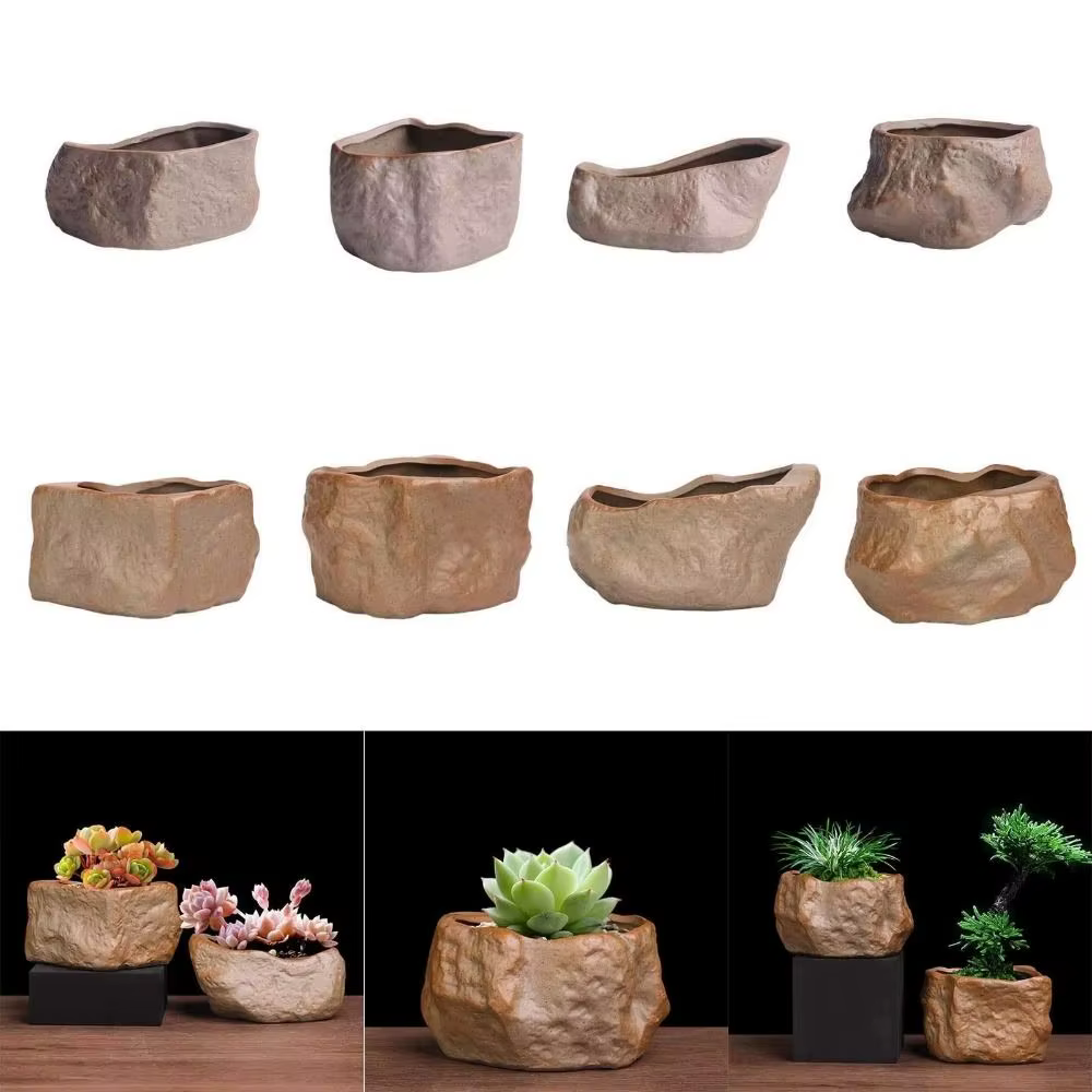 Pots de plantes succulentes en céramique en forme de pierre avec trou de Drainage
