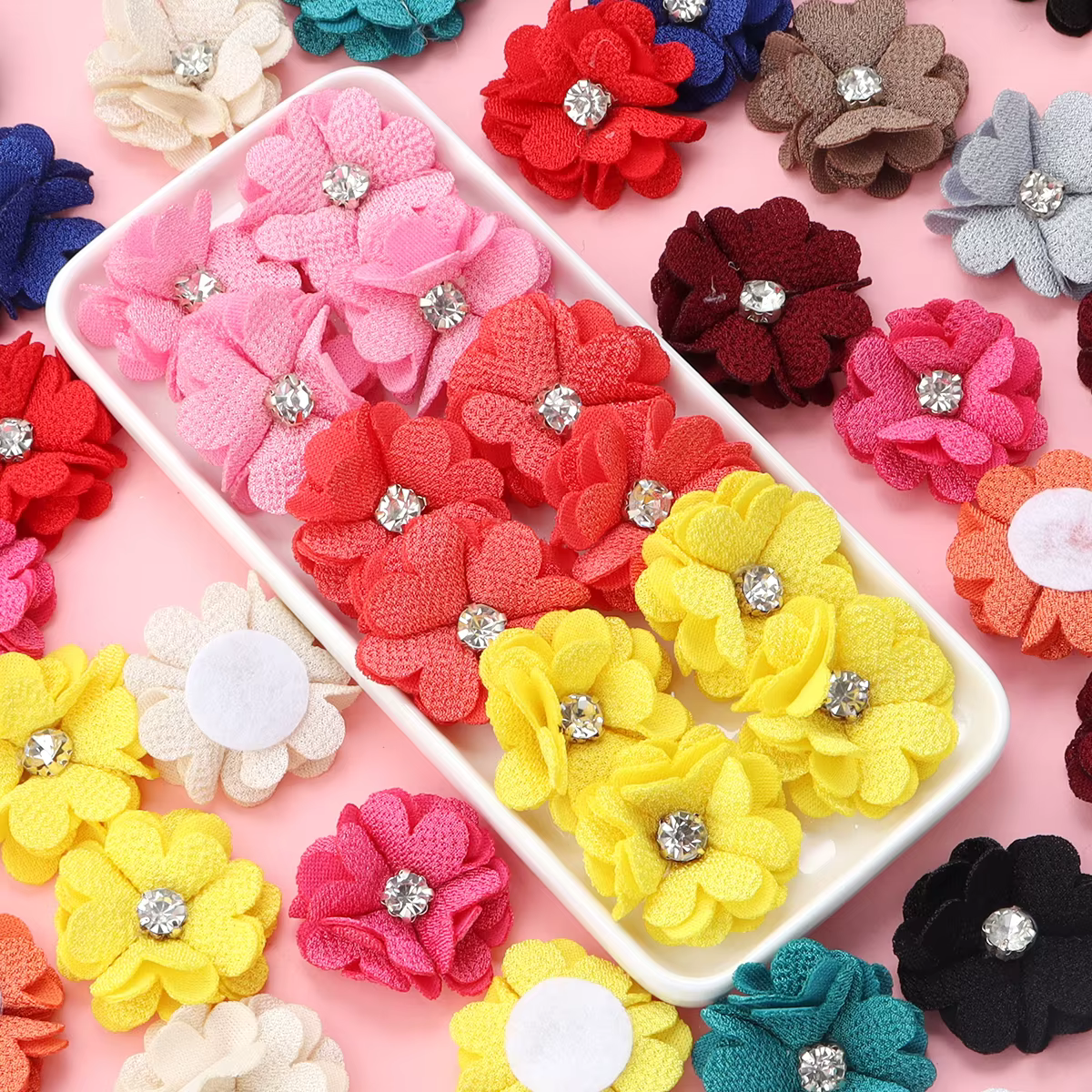 Fleurs en tissu toile de jute 3.5cm, 10 pièces/lot, fleurs artificielles centrées en strass pour bricolage, artisanat, accessoires pour vêtements, décoration de mariage