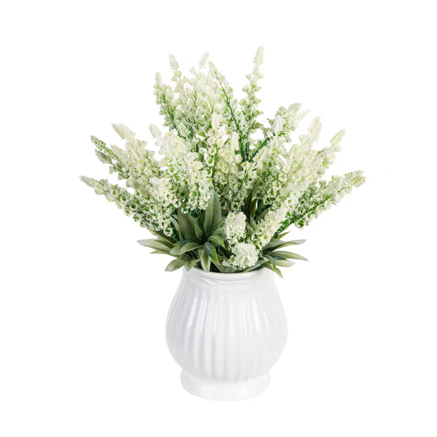 Vase de fleurs artificielles en mousse de lavande