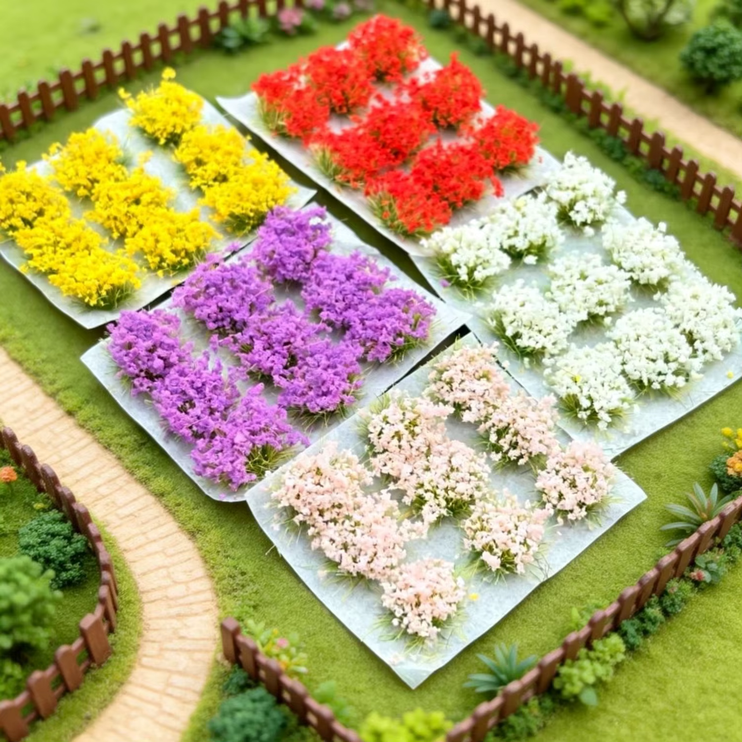Boîte de 9 mini-paniers de fleurs artificielles pour maquettes architecturales