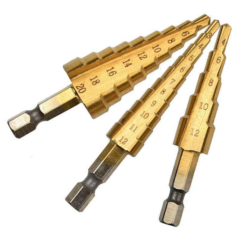 Foret étagé à tige hexagonale plaquée titane, rainure droite, ensemble d'accessoires d'outils, offres de forets Wildoda, 3mm, 12/4mm, 12/4mm, 20/4mm, 32mm