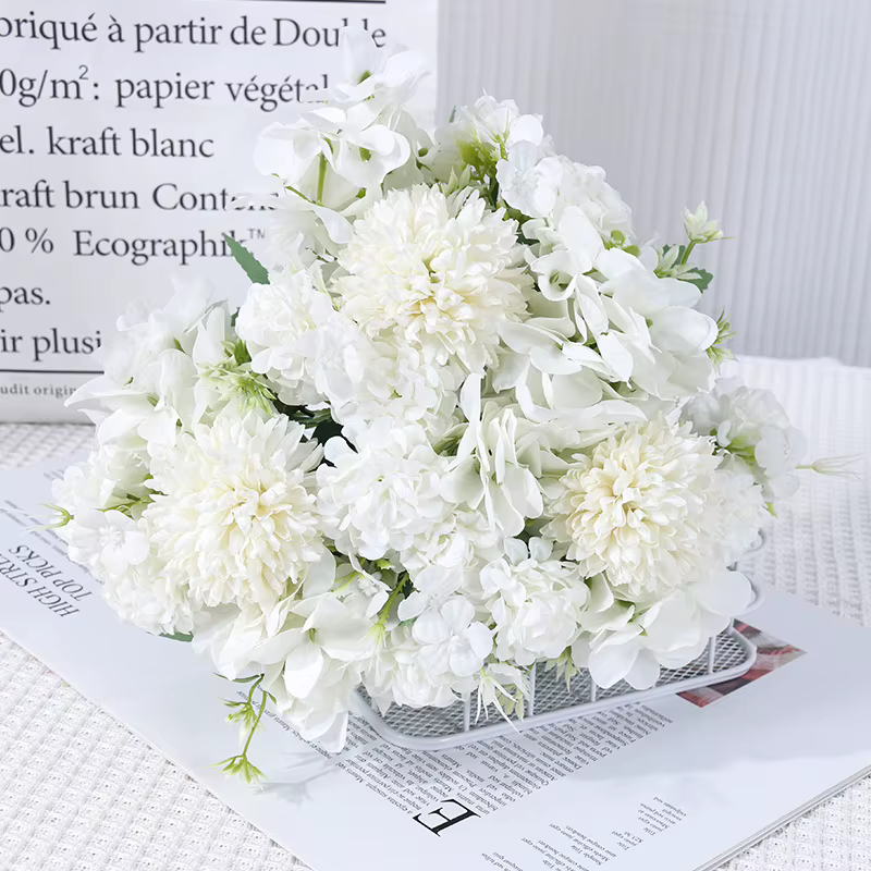 Roses d'automne fleurs artificielles décoration mariée soie hortensia marguerite hybride Bouquet pour mariage maison noël automne décor artisanat