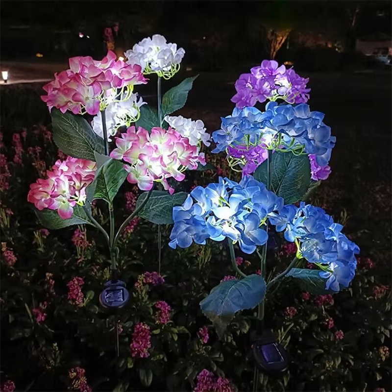 Lampes solaires en forme d'hortensia à 3 têtes