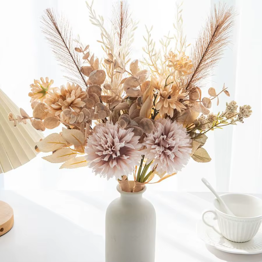Fleur artificielle soie fossé Reed Chrysanthème mariage mariée Bouquet bricolage cadeau maison Vase Cour Festival jardin extérieur ArchDecor