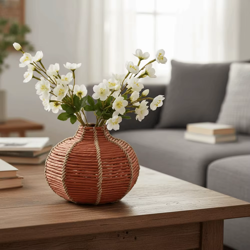 Vase tissé bohème rustique à motif rayé