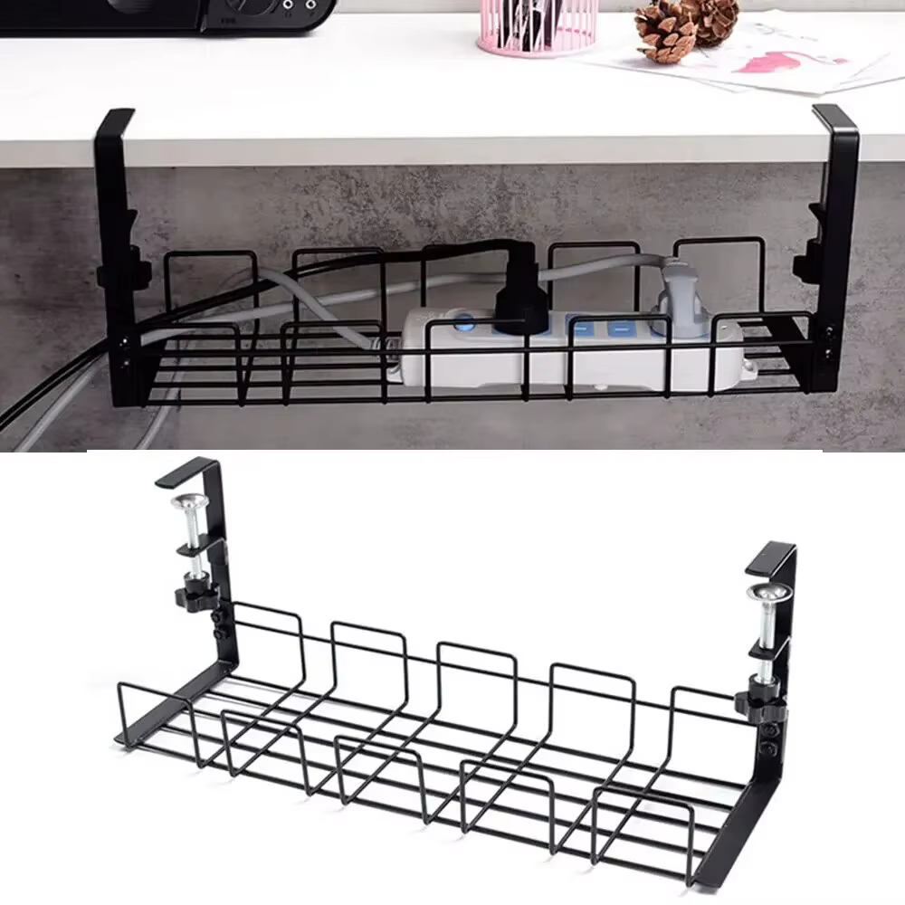 Rangement sous la table T1, gestion des câbles métalliques, fil de bureau à domicile, pas de poinçonnage, accessoires de rangement de cuisine