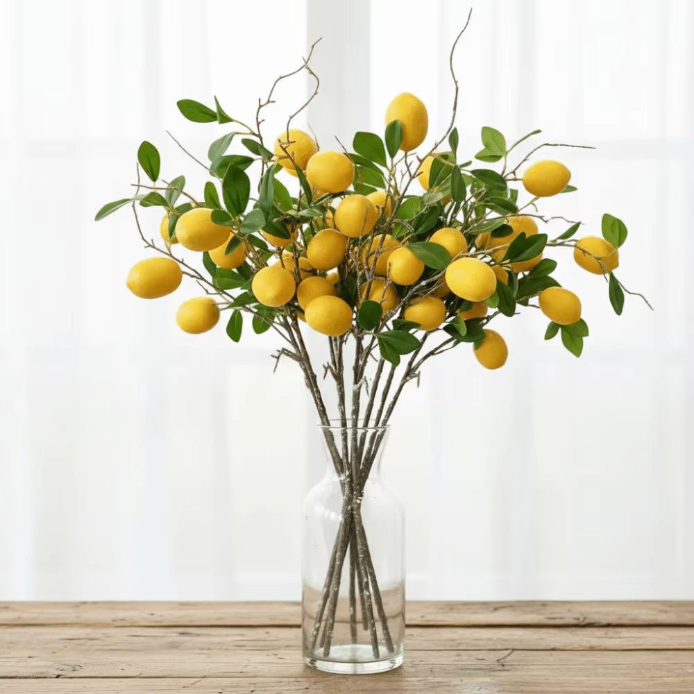 Branche de citron artificielle à feuilles vertes