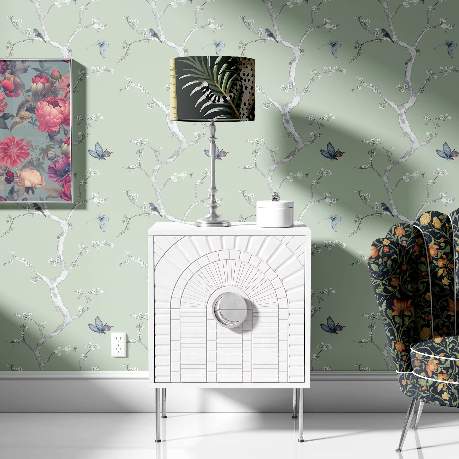 Papier peint adhésif Floral Chic arbre oiseau papillon de Style Oriental