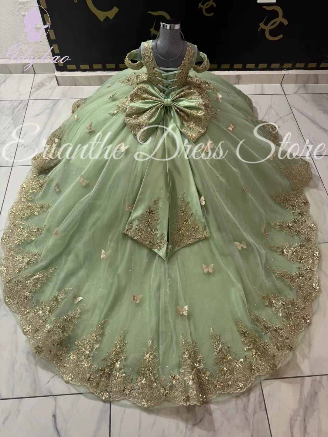 Robe à fleurs vertes pour filles, pour mariage, en Tulle, avec des appliques de papillons 3D, pour fête d'anniversaire pour enfants, robes de bal de première Communion personnalisées