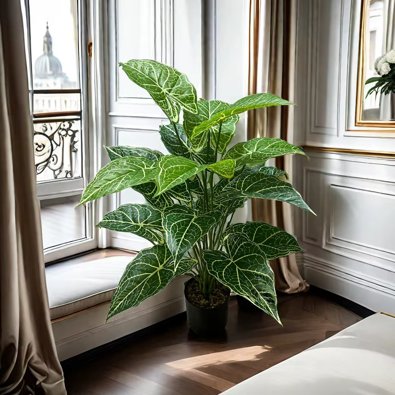 Artificial Alocasia Sarian Plant - Realistic Faux Potted Greenery for Indoor/Outdoor