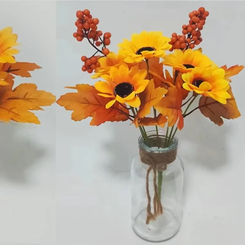 Décor de jardin Simulation feuilles d'érable tournesols Bouquet Orange noël Halloween décoration d'auditorium fleurs artificielles