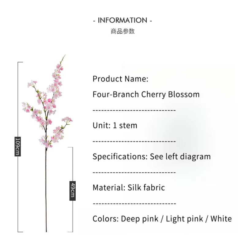 Branches de fleurs de cerisier artificielles effet soie