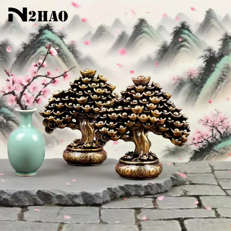 Figurines Feng Shui d'arbre de richesse chinoise en laiton