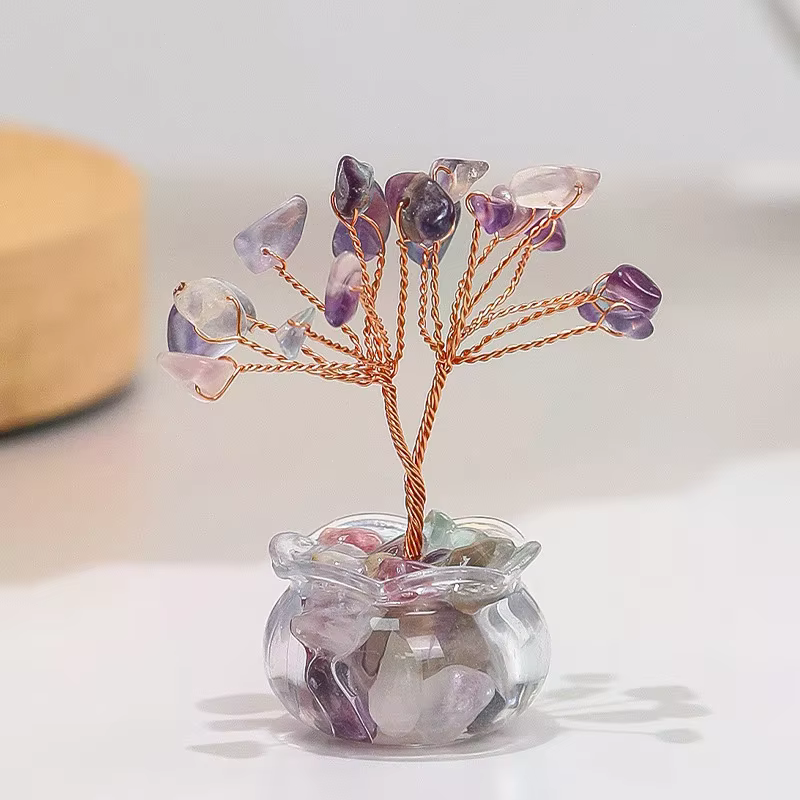 Arbre d'argent en cristal jaune naturel