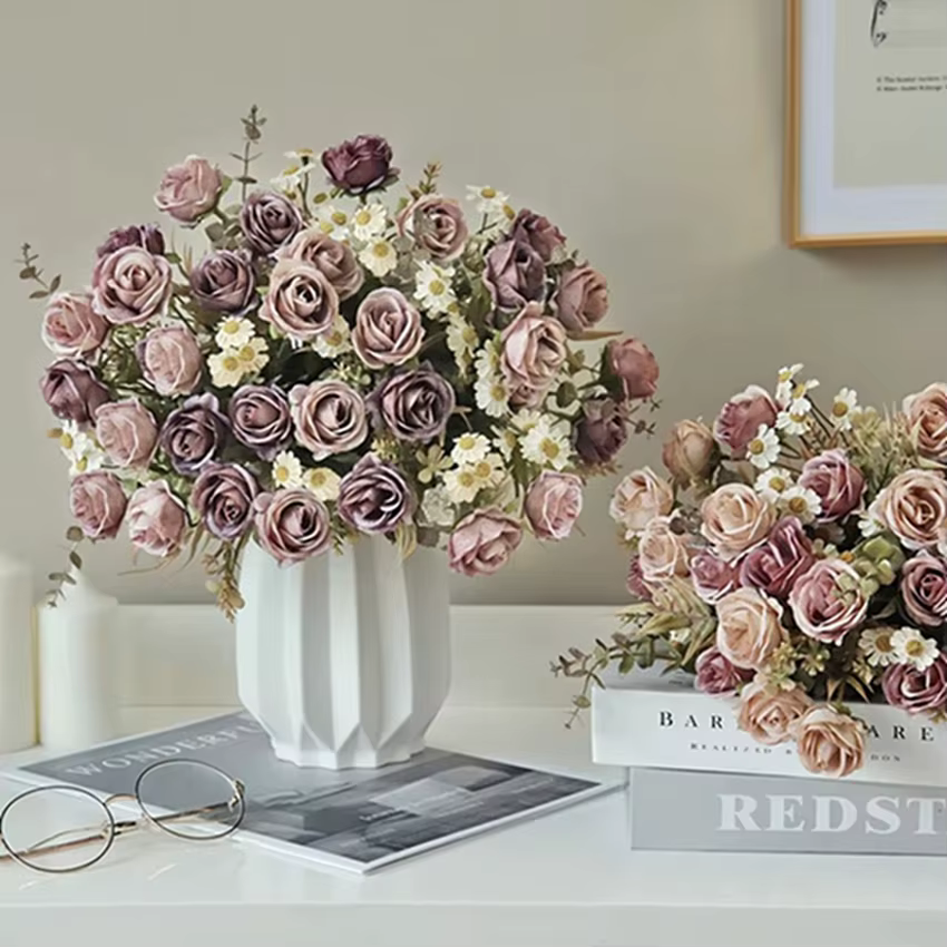 Roses en soie fleurs artificielles bricolage mariage maison salle de réception décoration de fête de Noël Bouquet de mariée produits colorés de photographie