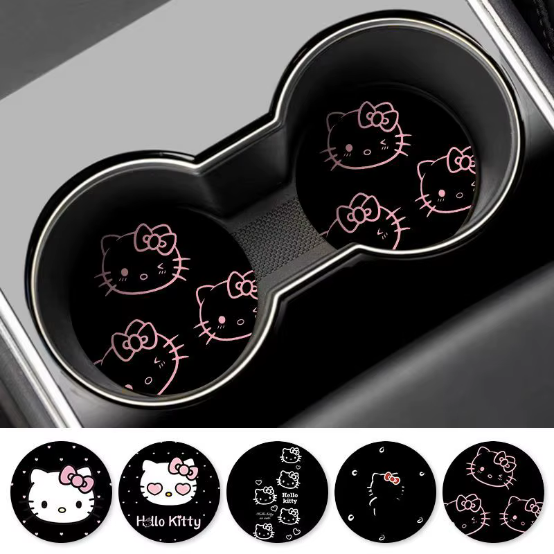 Sous-verre imprimé Hello Kitty pour porte-gobelet de voiture, dessin animé mignon, tapis absorbant pour boissons, accessoires intérieurs de voiture, usage quotidien, cadeau pour femme