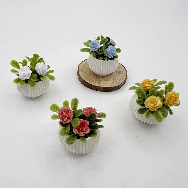 1 pièce - Décoration de scène de salon pour maison de poupée - Mini plante de rose en pot - Modèle de paysage miniature - Artisanat de qualité supérieure