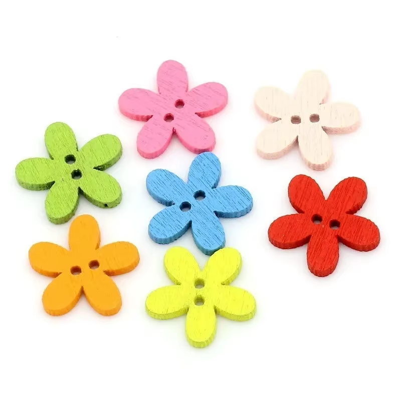 Boutons décoratifs en bois à fleurs mélangées