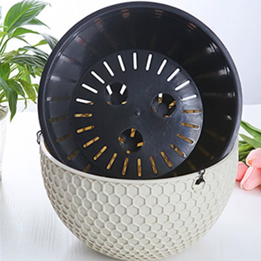 Pot de fleurs suspendu en nid d'abeille avec drain et chaîne de suspension