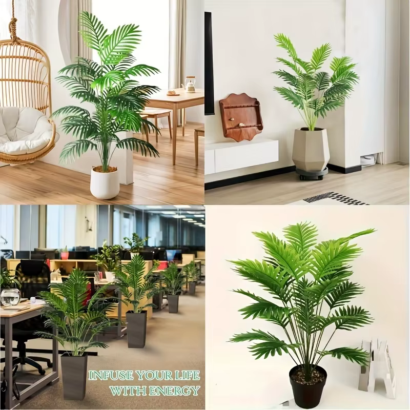 24 feuilles Areca palmier plantes artificielles arbres en Pot plastique vert fausse plante arbre bonsaï pour chambre maison intérieur extérieur décoration