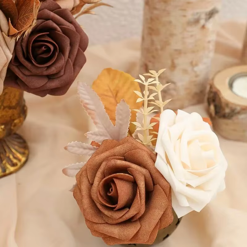 Fleurs Artificielles en Mousse avec Tiges pour Bouquets de Mariage