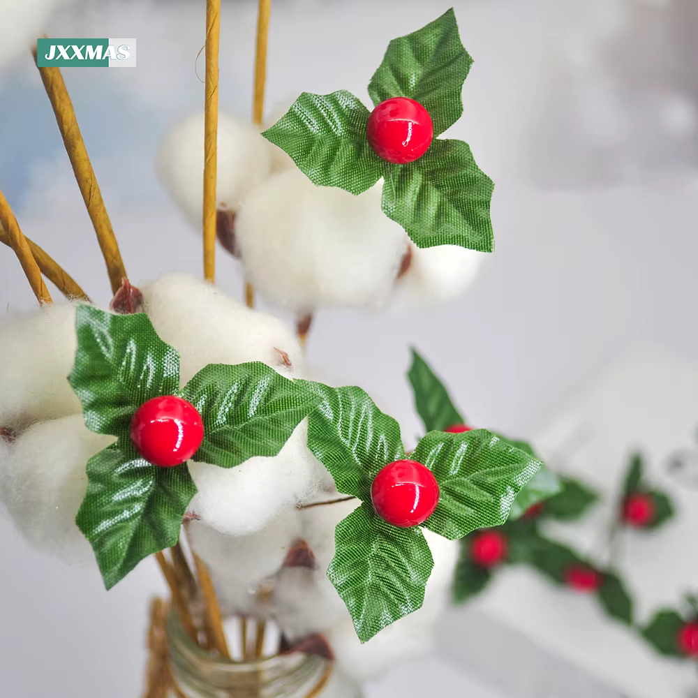 24 pièces feuille de houx artificielle baies cerise rouge petits fruits fleur de soie bricolage Bouquets de noël couronne fête de mariage décoration de la maison
