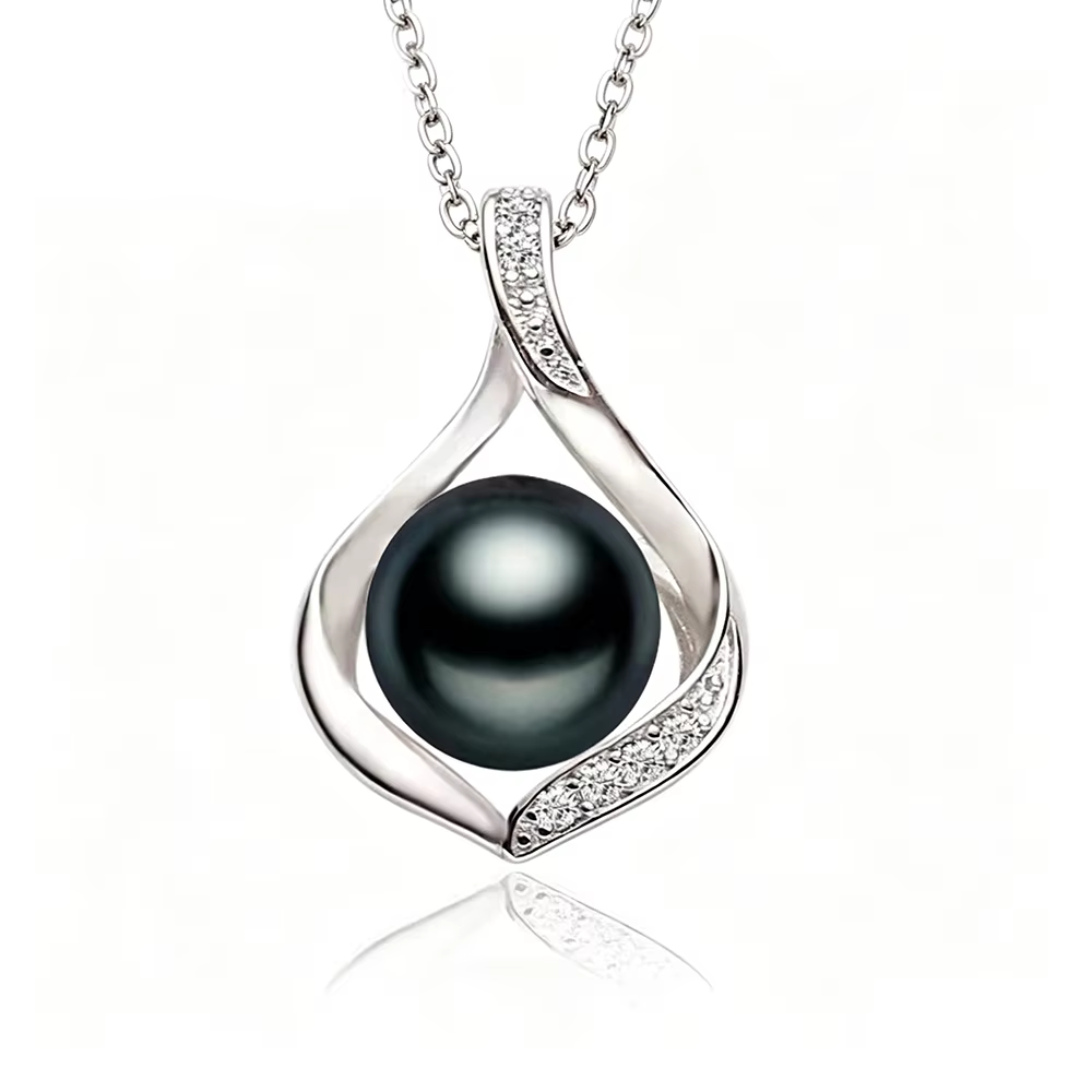 Pendentif en perles noires d'eau douce naturelles pour femmes, collier en argent 925 avec perles blanches et roses, cadeau d'anniversaire pour mère et femme