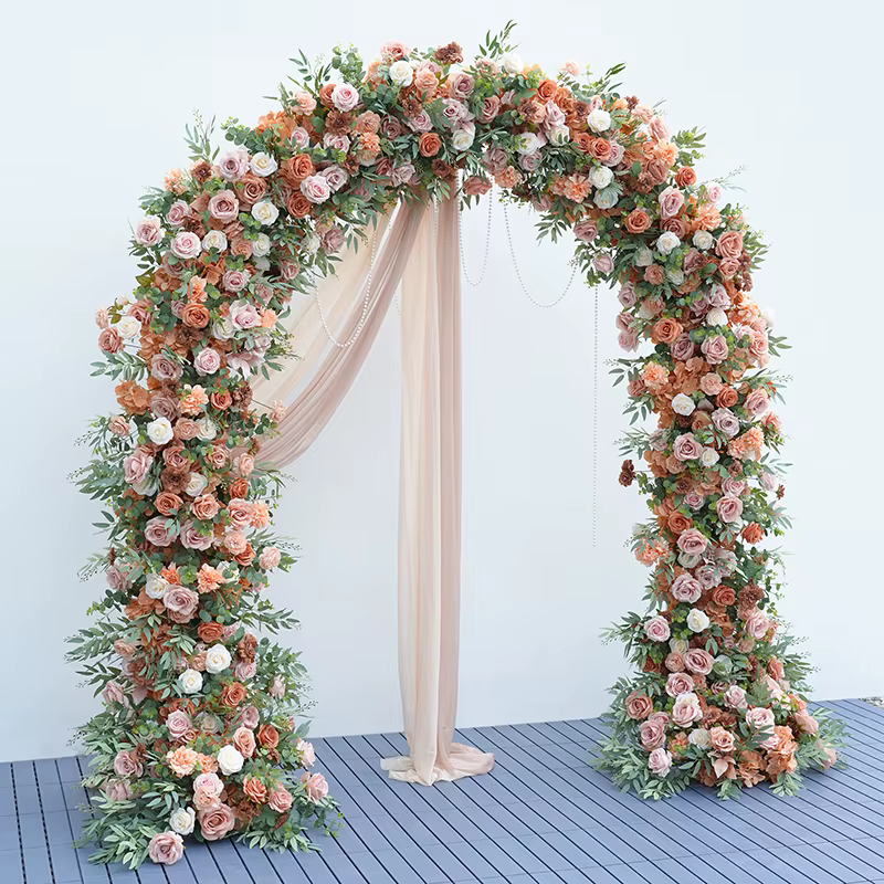 Rose marron Rose verdure fleur rangée décor arc cadre église mariage toile de fond Arrangement Floral en plein air événement scène accessoires H8787