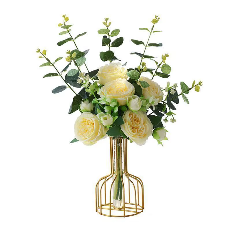 Fleurs artificielles de pivoine de 17 pouces avec Eucalyptus