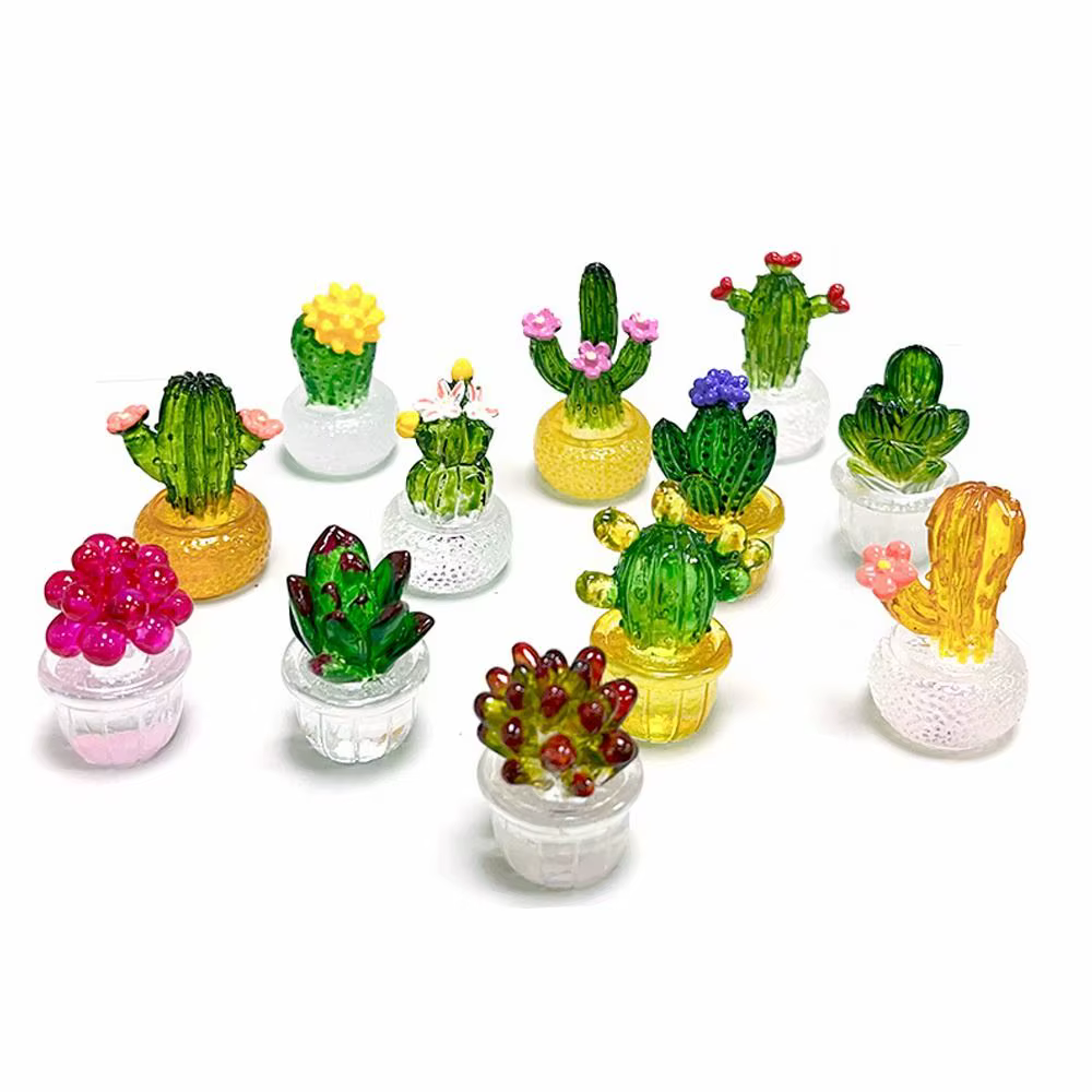 Décoration Cactus Cartoon en Résine Transparente