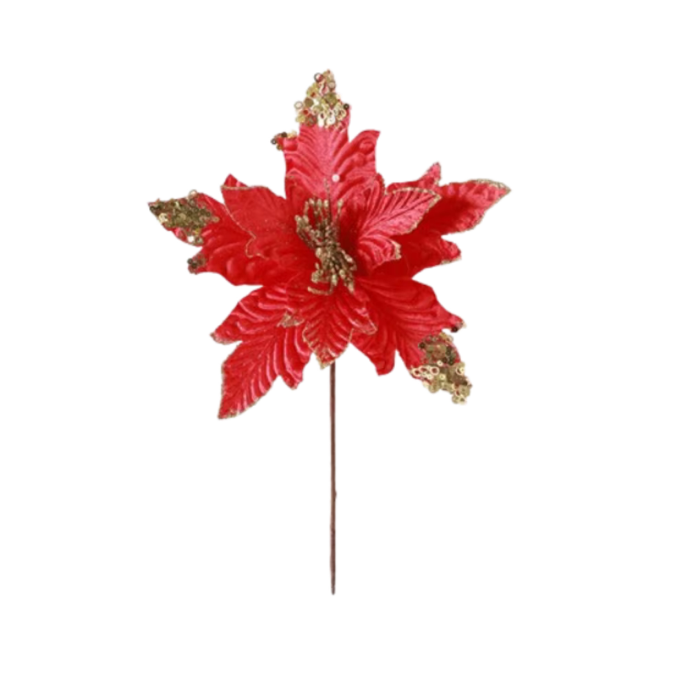 25 cm noël Poinsettia paillettes fleur grand flocage artificiel
