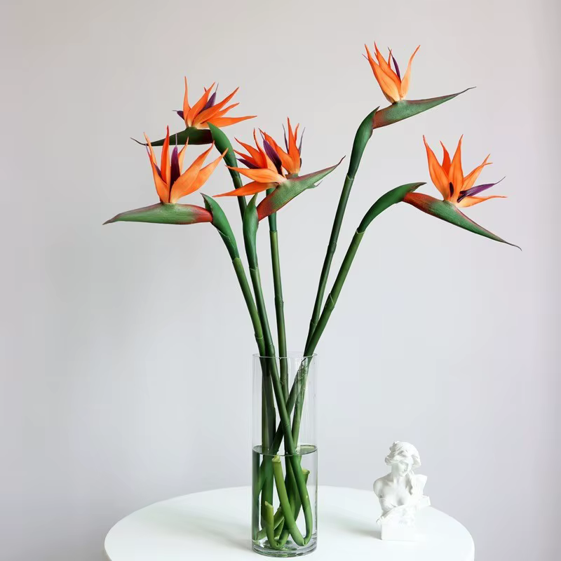 3 fleurs artificielles d'oiseau de paradis en caoutchouc Strelitzia