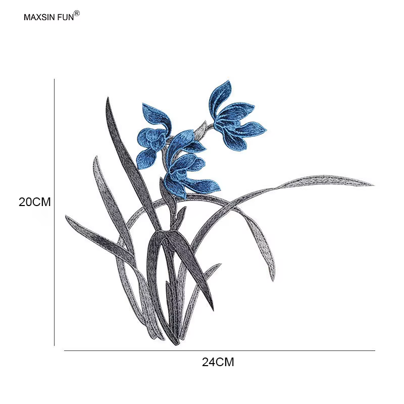 Broderie orchidée à coudre sur des patchs de fleurs à la mode pour vêtements