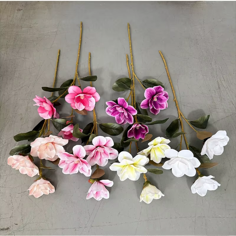 4/5 pièces de fleurs artificielles de magnolia à 3 branches